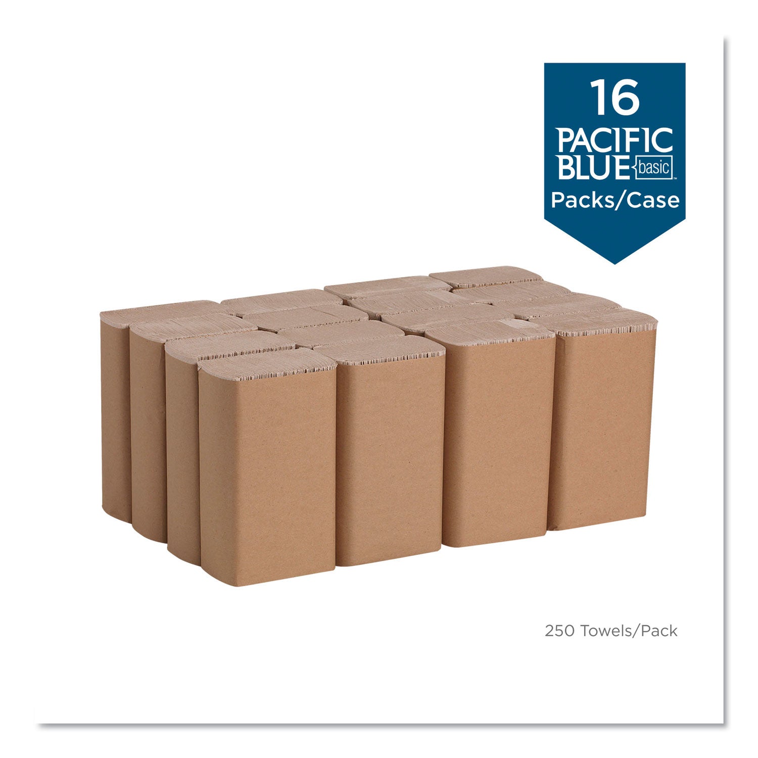 Pacific Blue Basic M-Fold Paper Towels, 1-Ply, 9.2 x 9.4, Brown, 250/Pack, 16 Packs/Carton - 