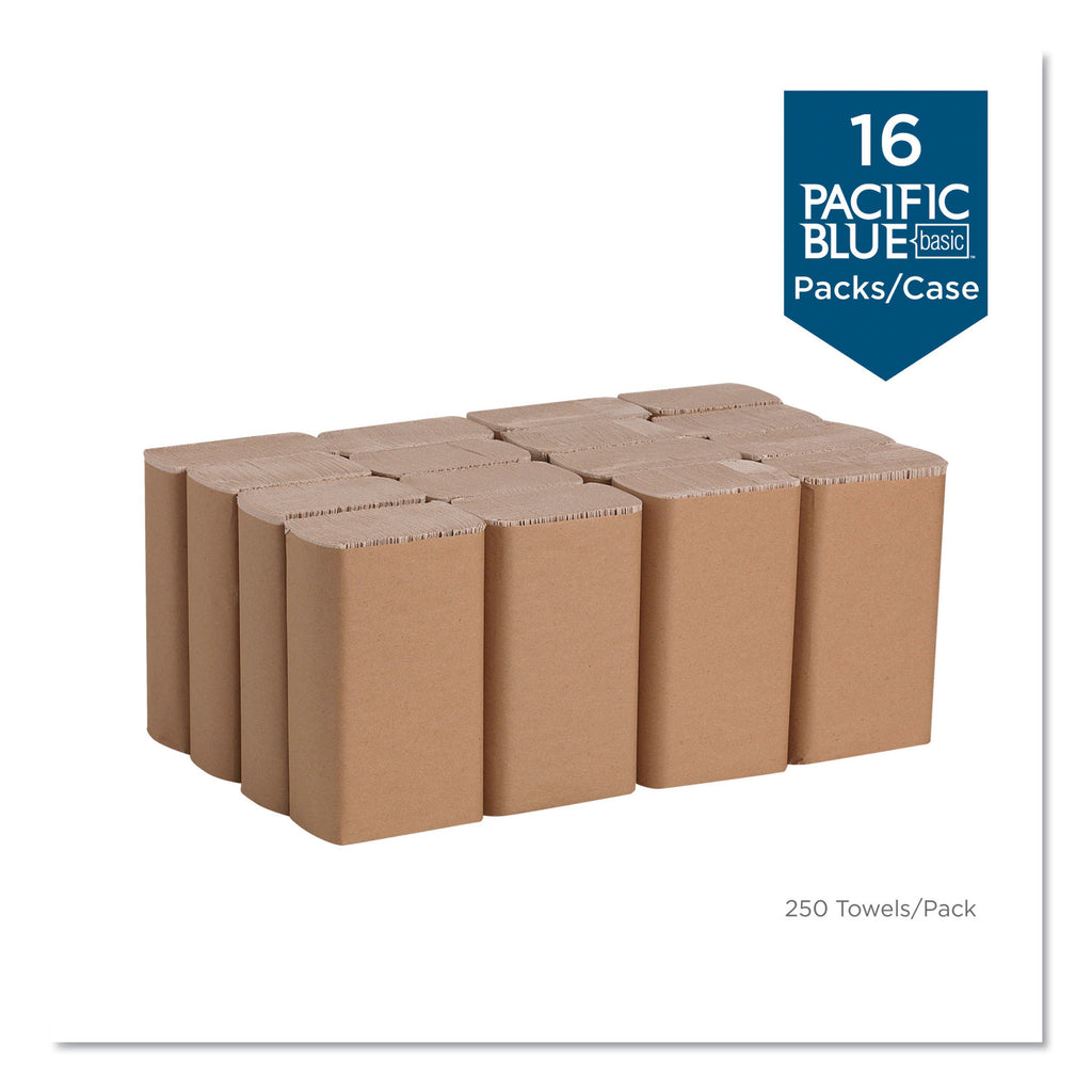 Pacific Blue Basic M-Fold Paper Towels, 1-Ply, 9.2 x 9.4, Brown, 250/Pack, 16 Packs/Carton