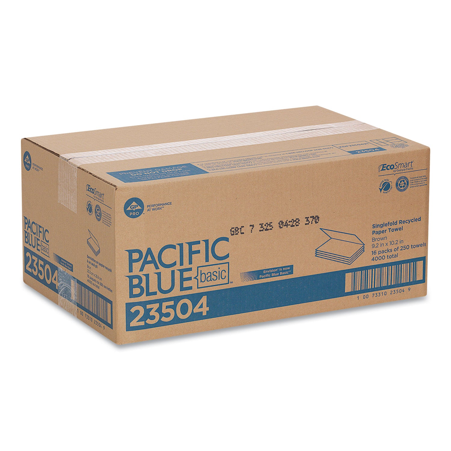 Pacific Blue Basic S-Fold Paper Towels, 1-Ply, 10.25 x 9.25, Brown, 250/Pack, 16 Packs/Carton - 