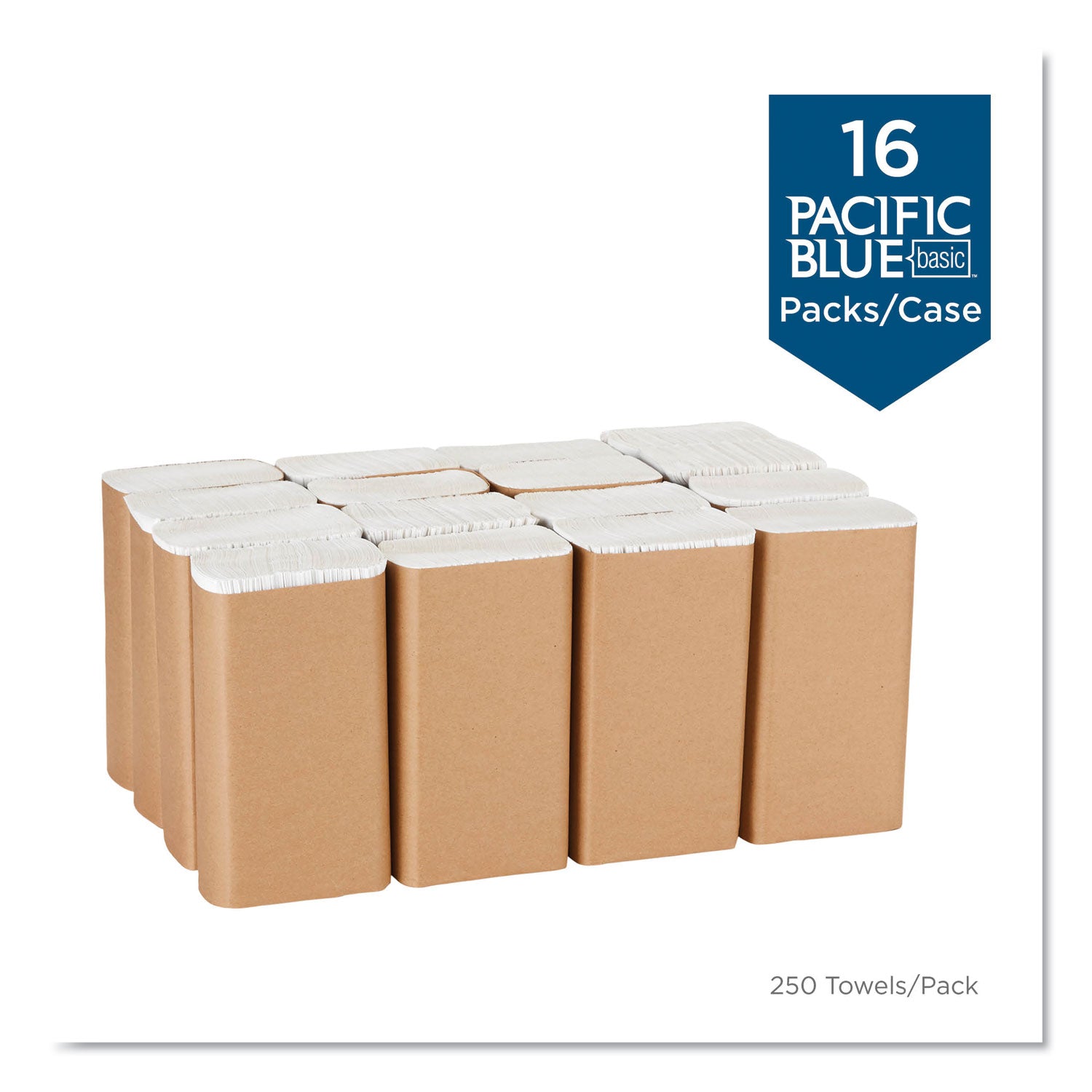 Pacific Blue Basic M-Fold Paper Towels, 1-Ply, 9.2 x 9.4, White, 250/Pack, 16 Packs/Carton