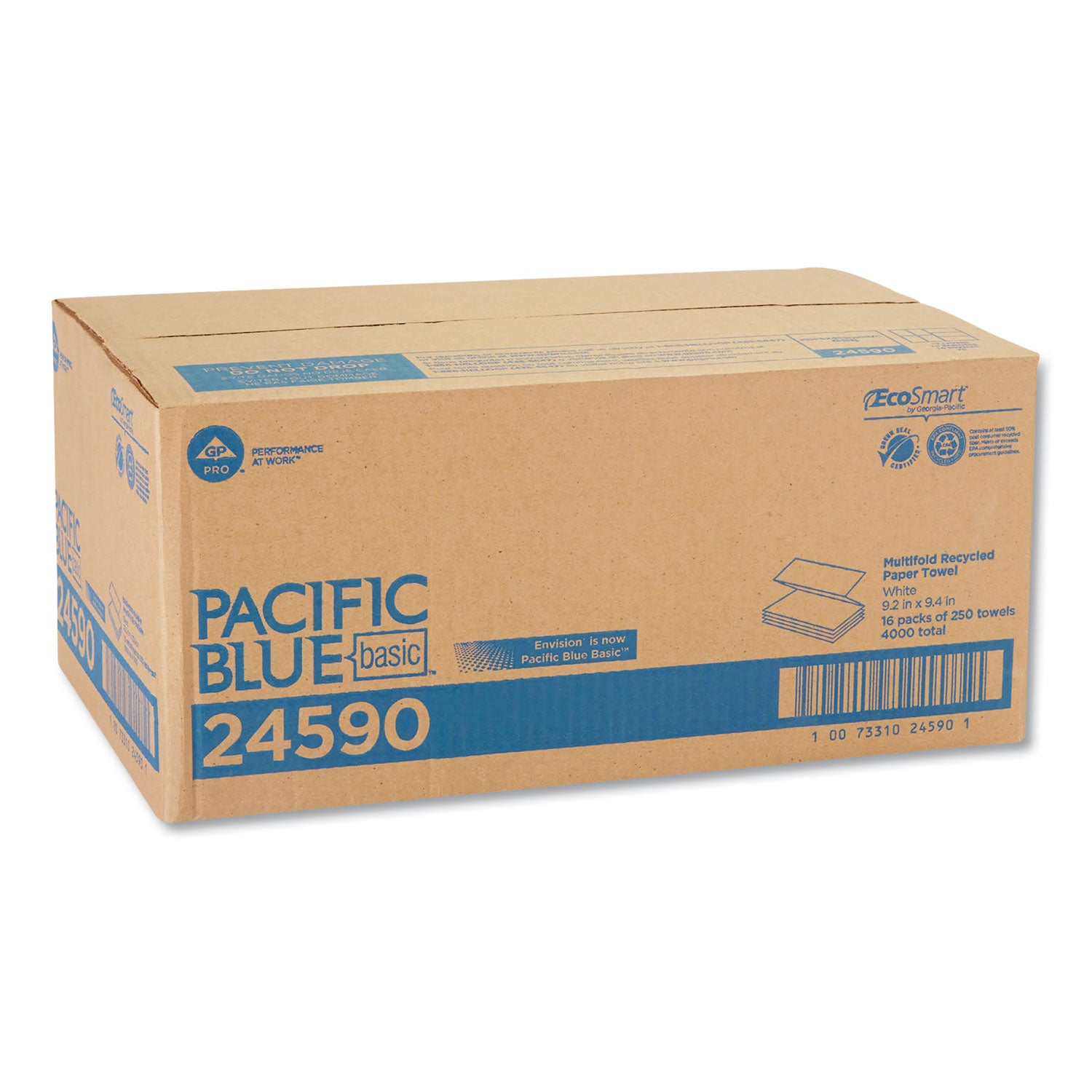 Pacific Blue Basic M-Fold Paper Towels, 1-Ply, 9.2 x 9.4, White, 250/Pack, 16 Packs/Carton - 