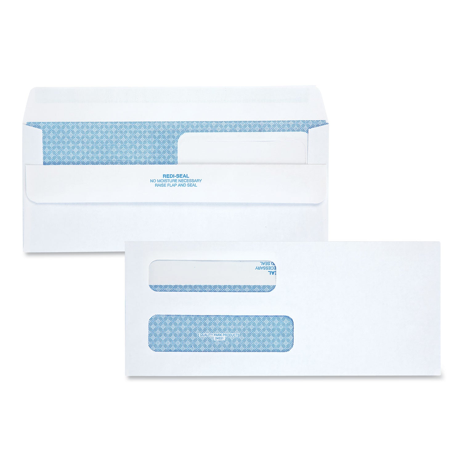 Double Window Redi-Seal Security-Tinted Envelope, #8 5/8, Commercial Flap, Redi-Seal Closure, 3.63 x 8.63, White, 250/Carton - 