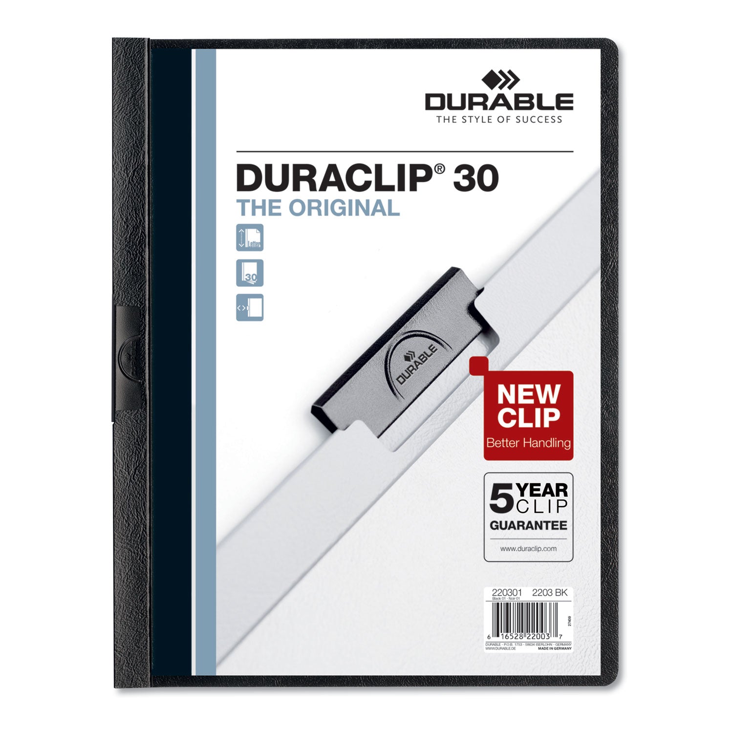 duraclip-report-cover-clip-fastener-85-x-11-clear-black-5-pack_dbl220401 - 2