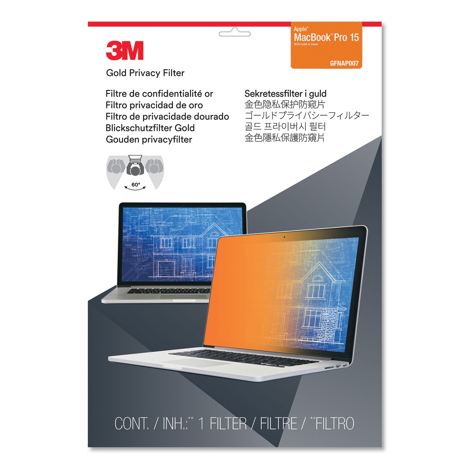 Gold Frameless Privacy Filter for 15.4" Widescreen MacBook Pro Touch, 16:10 Aspect Ratio