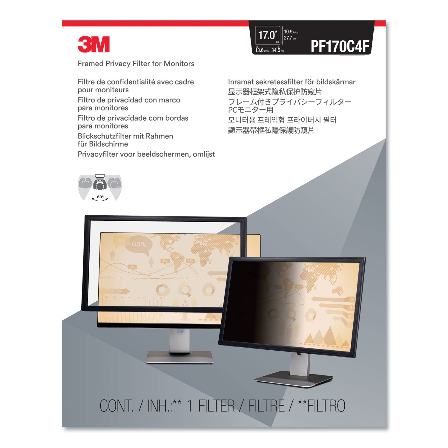 Framed Desktop Monitor Privacy Filter for 15" to 17" CRT/17" Flat Panel Monitors