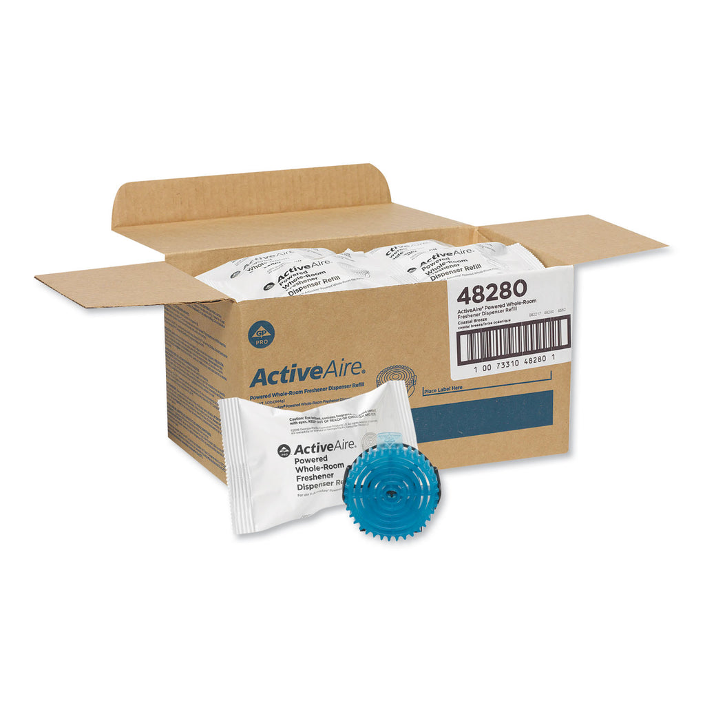 ActiveAire Powered Whole-Room Freshener Dispenser Refills - Coastal Breeze - 30 Day - 12 / Carton - Odor Neutralizer