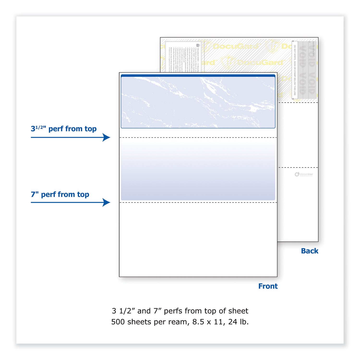 Security Business Checks, 11 Features, 8.5 x 11, Blue Marble Top, 500/Ream