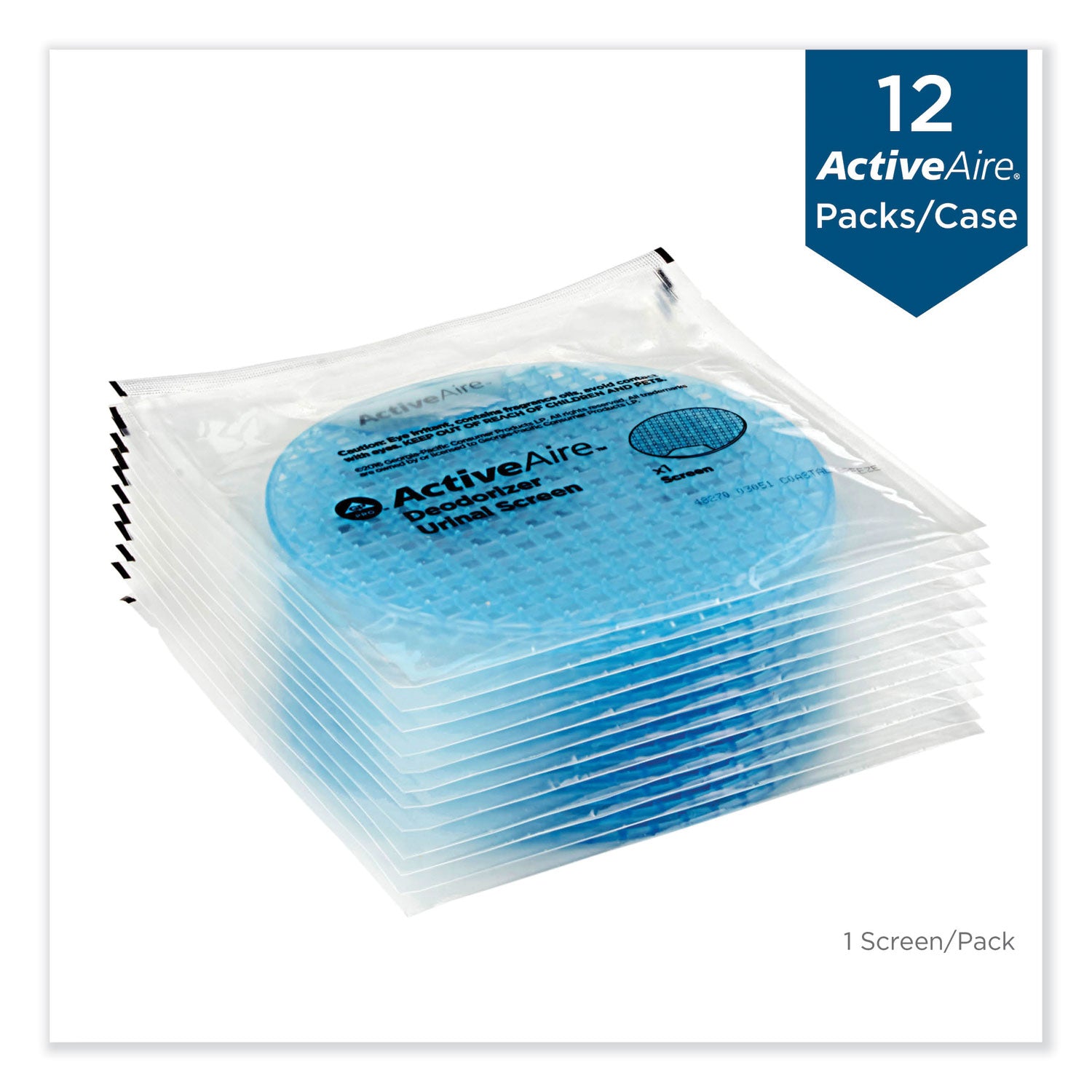 ActiveAire Deodorizer Urinal Screen, Coastal Breeze Scent, Blue, 12/Carton