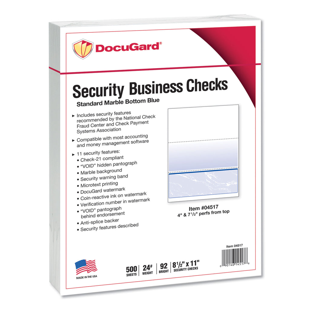 Standard Security Check, 11 Features, 8.5 x 11, Blue Marble Bottom, 500/Ream