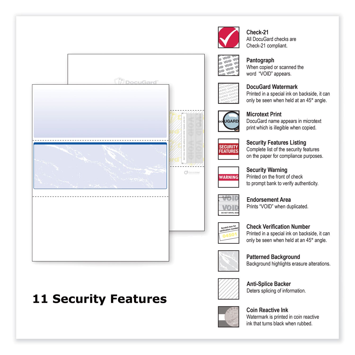 Standard Security Check, 11 Features, 8.5 x 11, Blue Marble Middle, 500/Ream
