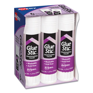 Permanent Glue Stic Value Pack, 1.27 oz, Applies Purple, Dries Clear, 6/Pack - 