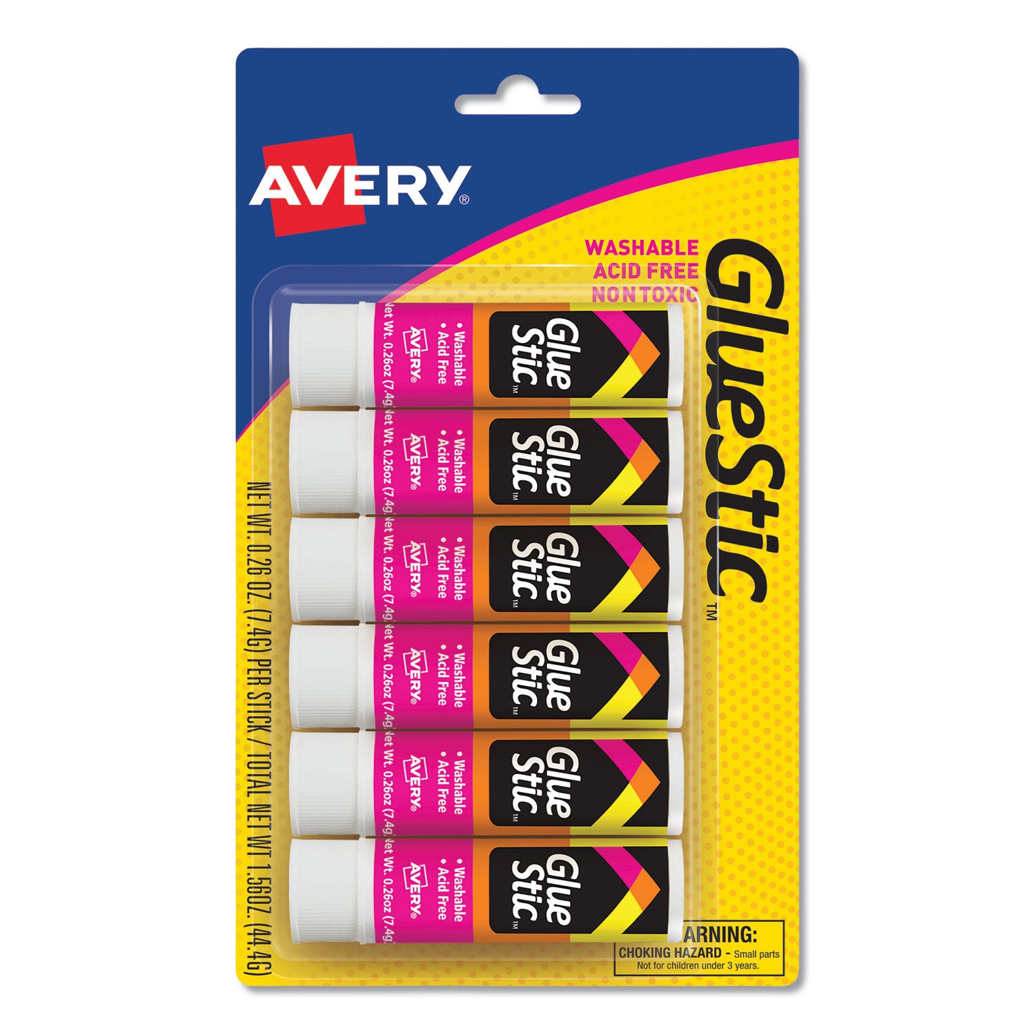 Permanent Glue Stic Value Pack, 0.26 oz, Applies White, Dries Clear, 6/Pack - 