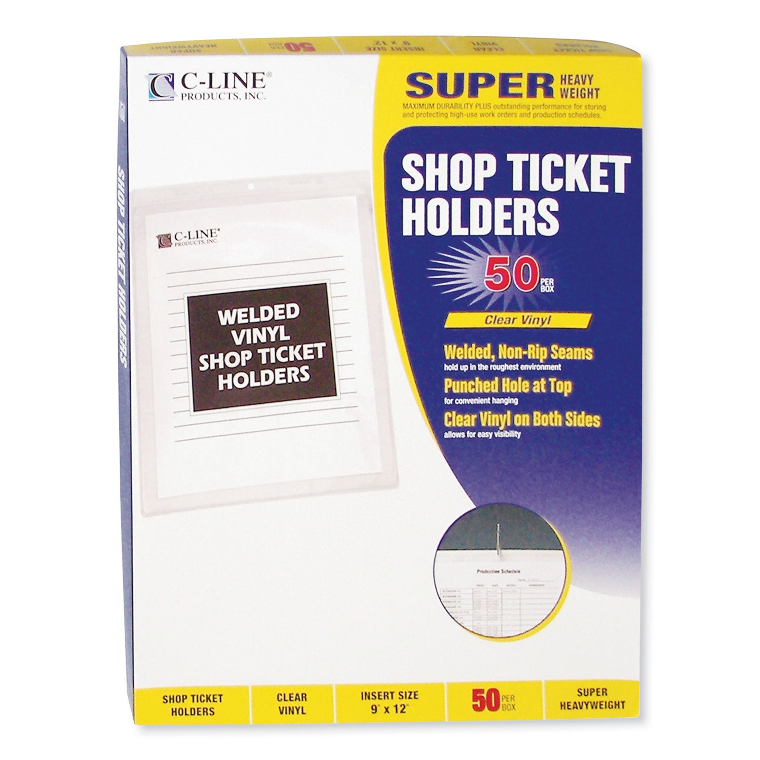 Clear Vinyl Shop Ticket Holders, Both Sides Clear, 50 Sheets, 9 x 12, 50/Box - 