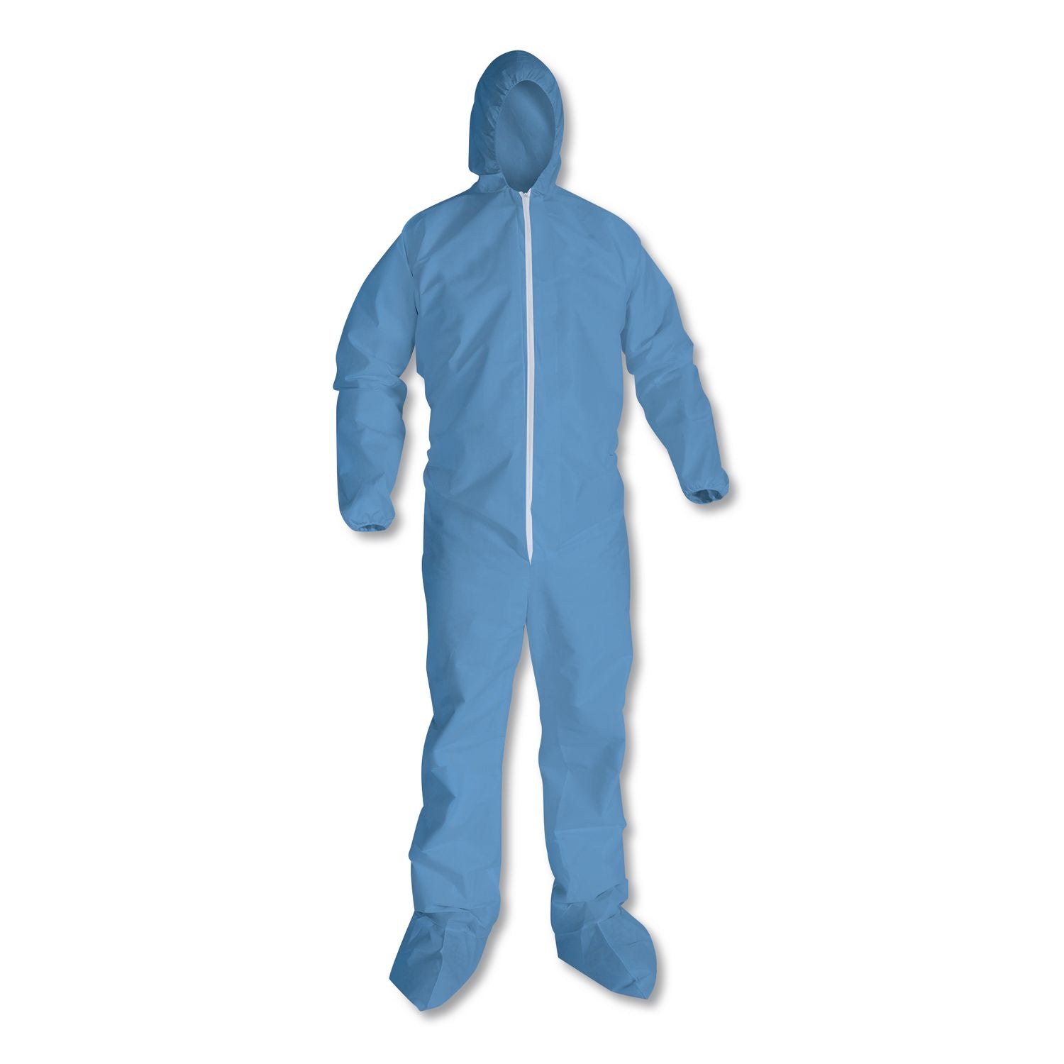 A65 Zipper Front Hood and Boot Flame-Resistant Coveralls, Elastic Wrist and Ankles, 2X-Large,Blue, 25/Carton