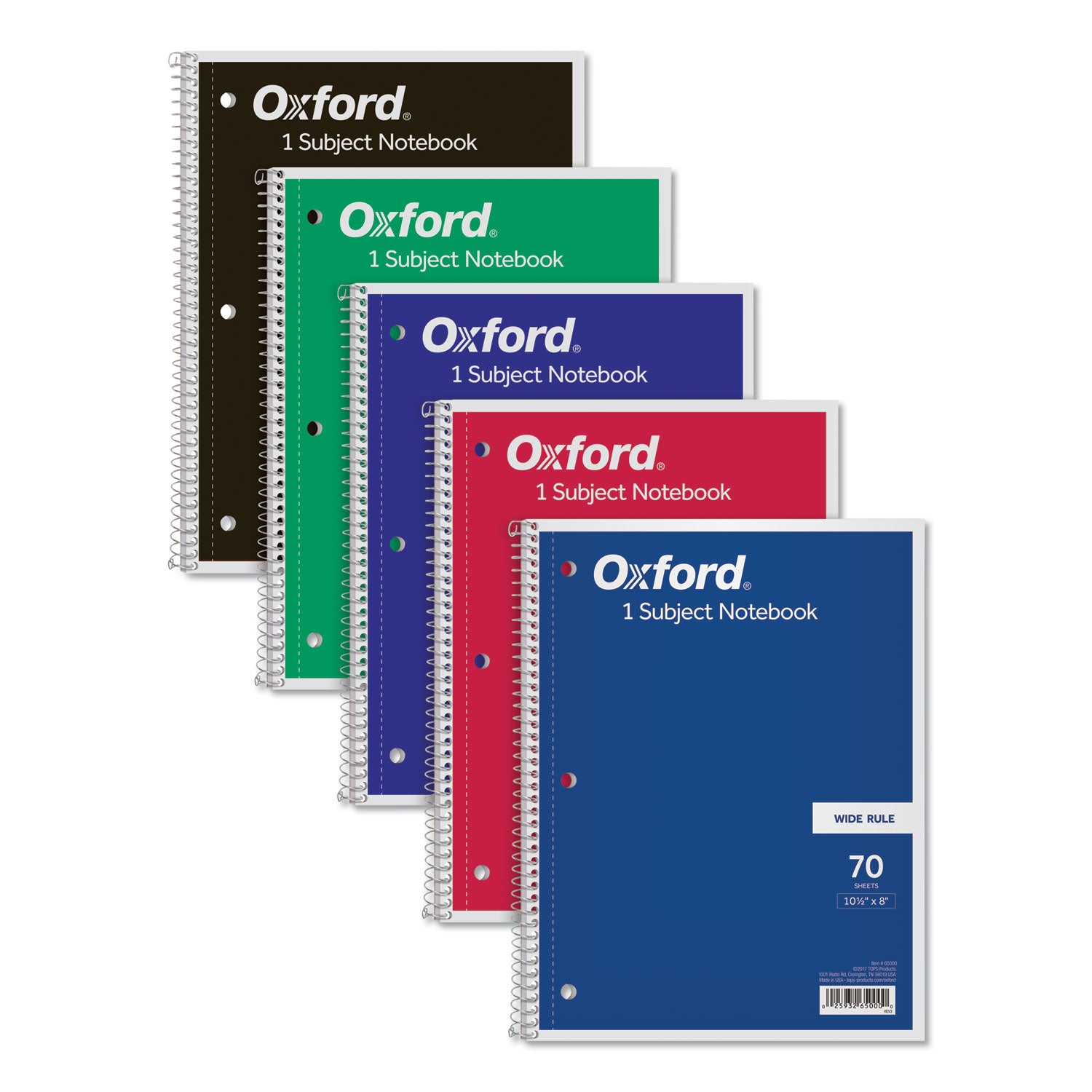 Coil-Lock Wirebound Notebooks, 3-Hole Punched, 1-Subject, Wide/Legal Rule, Randomly Assorted Covers, (70) 10.5 x 8 Sheets - 