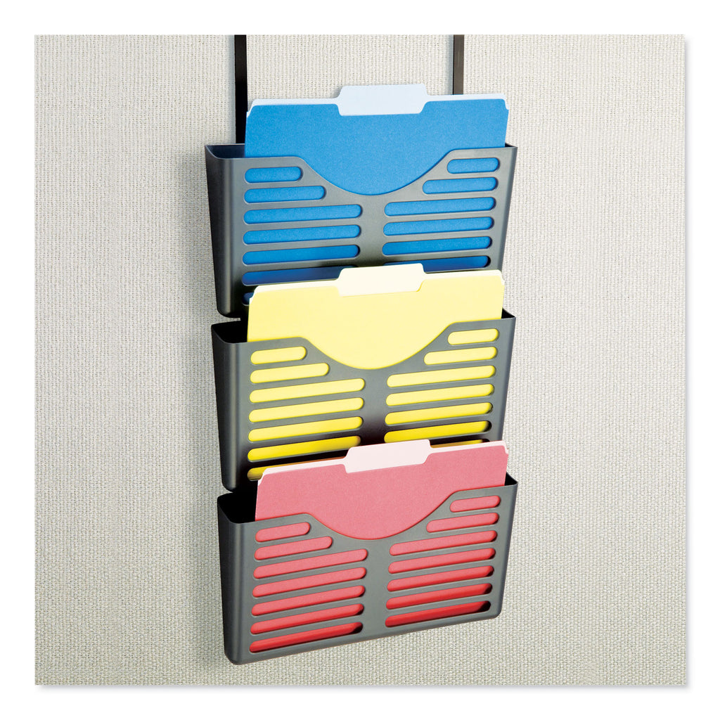 VerticalMate Cubicle Wall File Pocket, 3 Sections, Letter Size, 13.5" x 6" x 28", Charcoal, 3/Pack - 