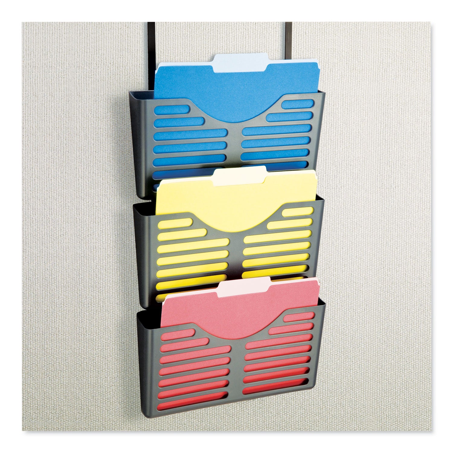 VerticalMate Cubicle Wall File Pocket, 3 Sections, Letter Size, 13.5" x 6" x 28", Charcoal, 3/Pack - 