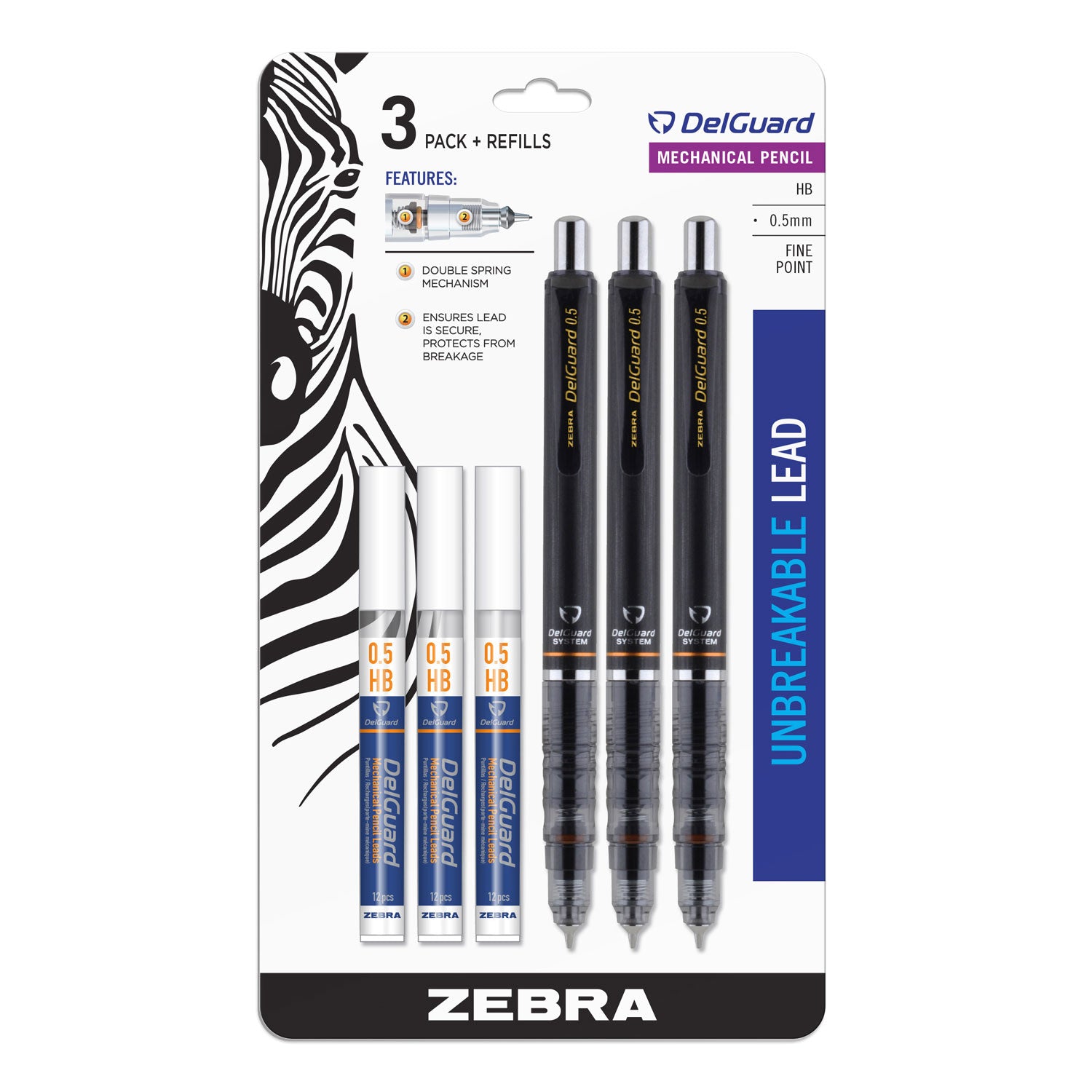 delguard-mechanical-pencil-05-mm-hb-#2-black-lead-black-barrel-3-pack_zeb10613 - 1