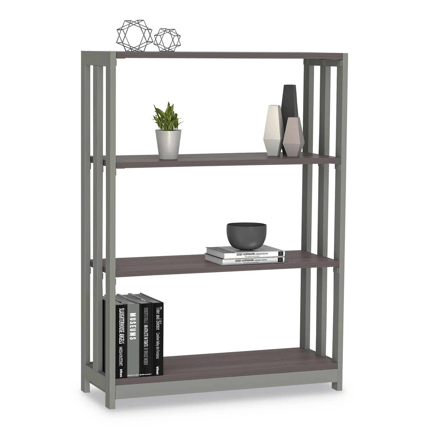 Trento Line Bookcase, Three-Shelf, 31.5w x 11.63d x 43.25h, Mocha