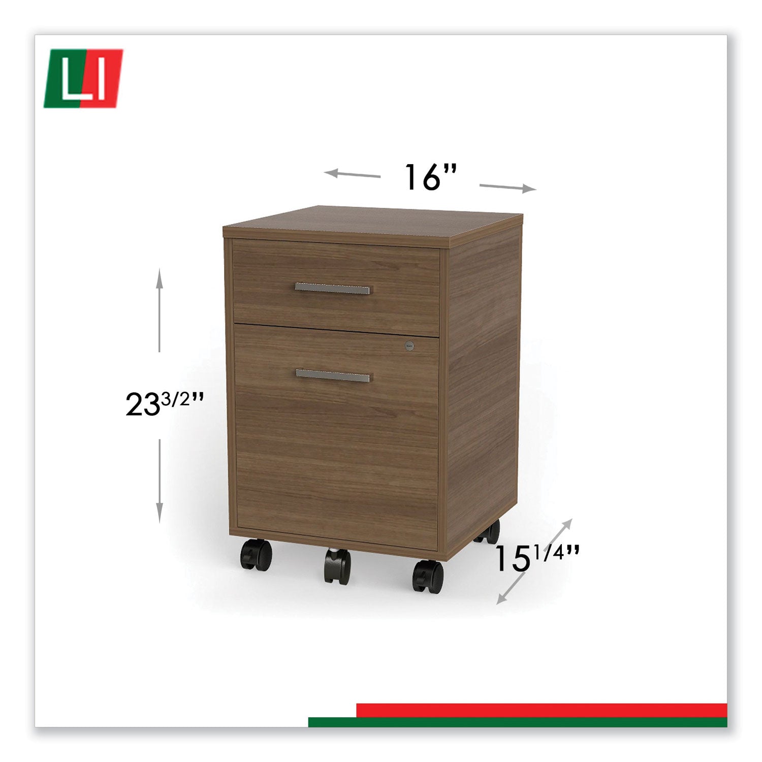 Urban Mobile File Pedestal, Left or Right, 2-Drawers: Box/File, Legal/A4, Natural Walnut, 16" x 15.25" x 23.75