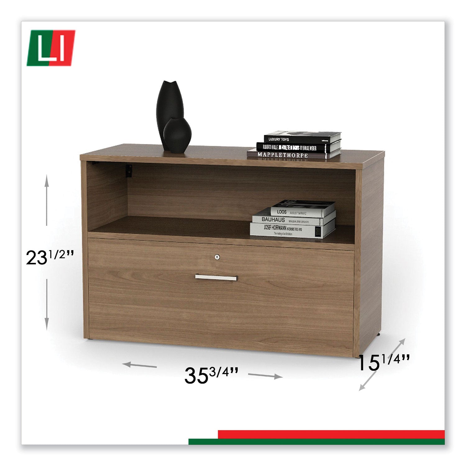 Urban 36" Credenza, Bottom Pedestal, 35.25w x 15.25d x 23.75h, Natural Walnut