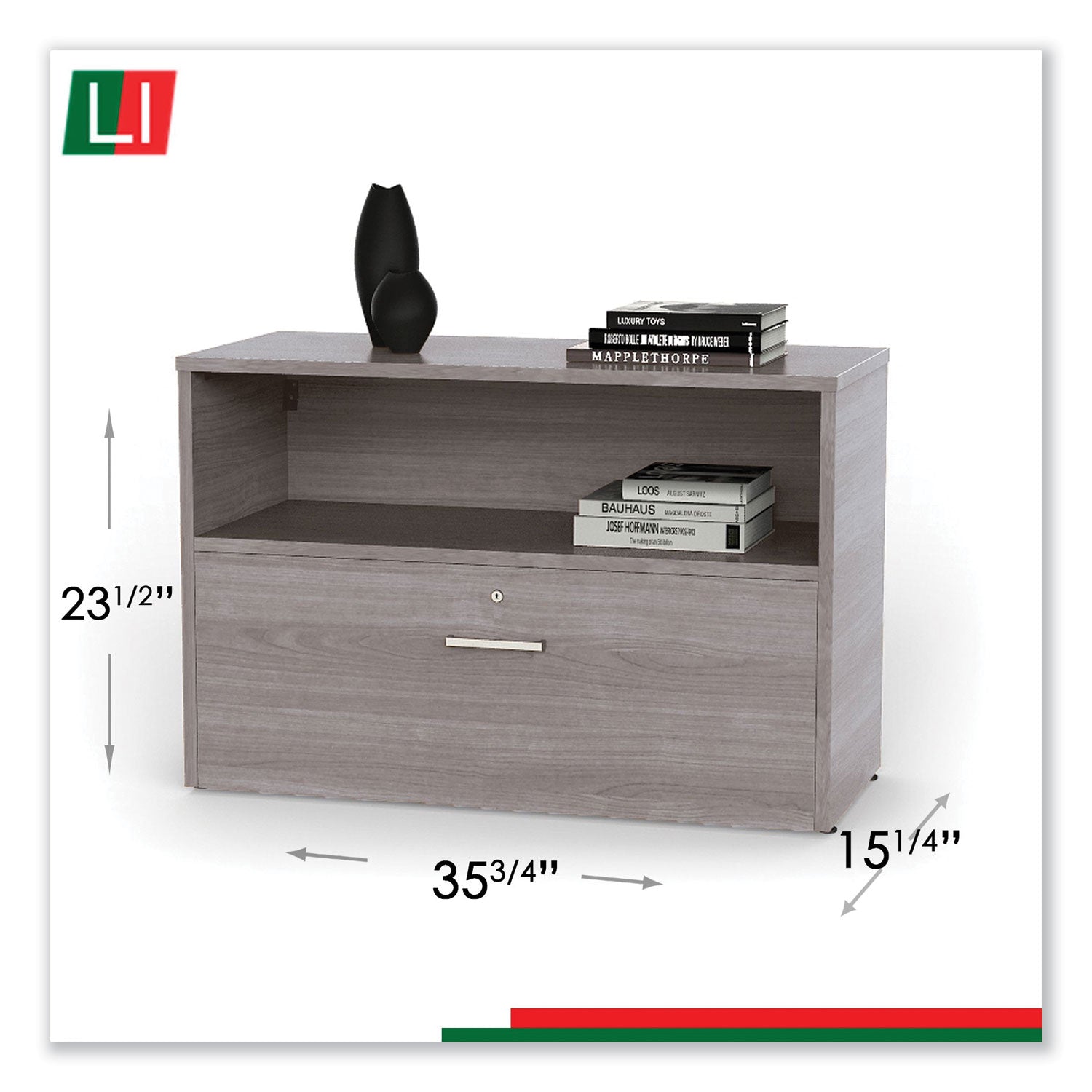 Urban 36" Credenza, Bottom Pedestal, 35.25w x 15.25d x 23.75h, Ash