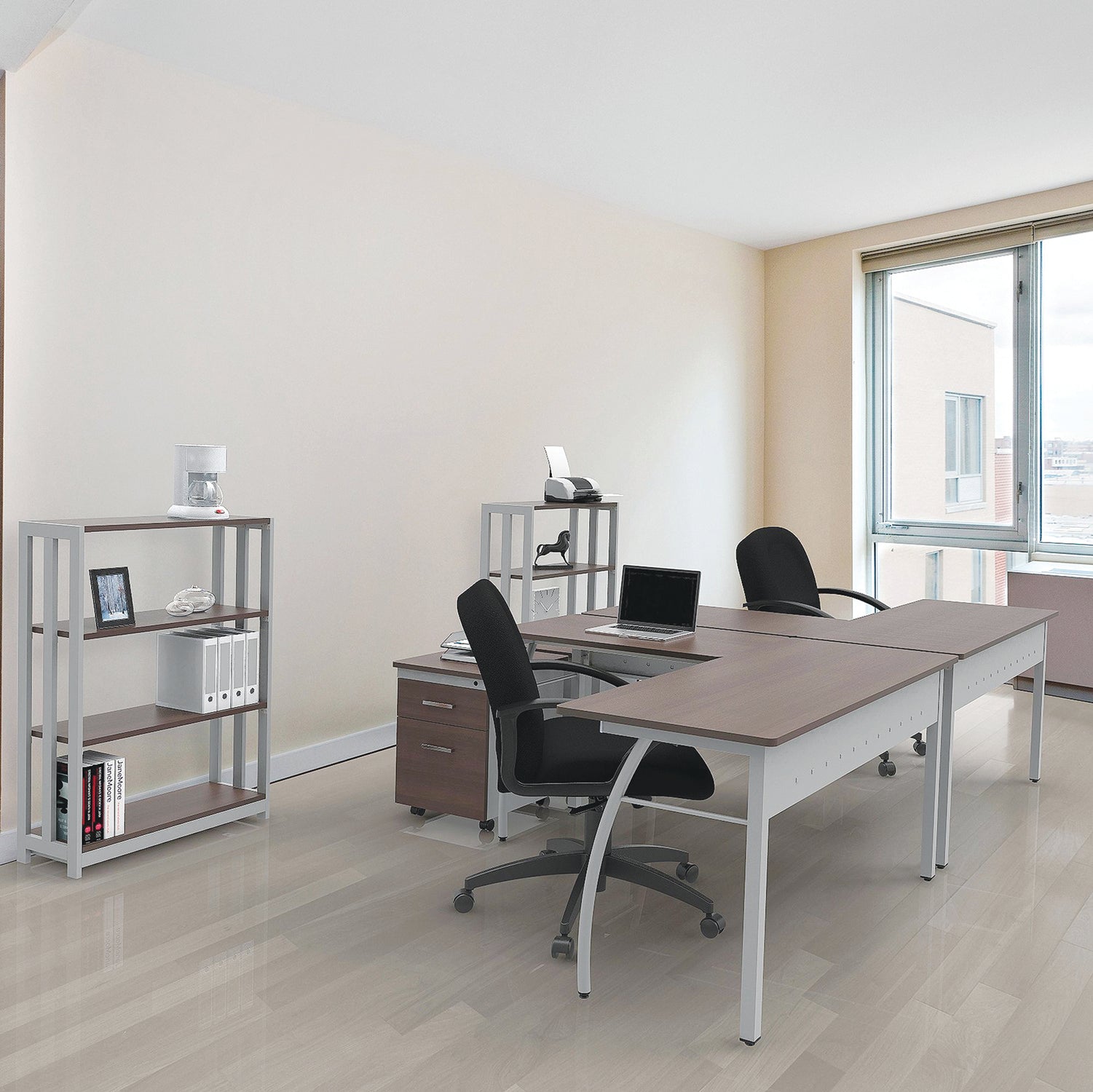 Trento Line Bookcase, Three-Shelf, 31.5w x 11.63d x 43.25h, Mocha - 