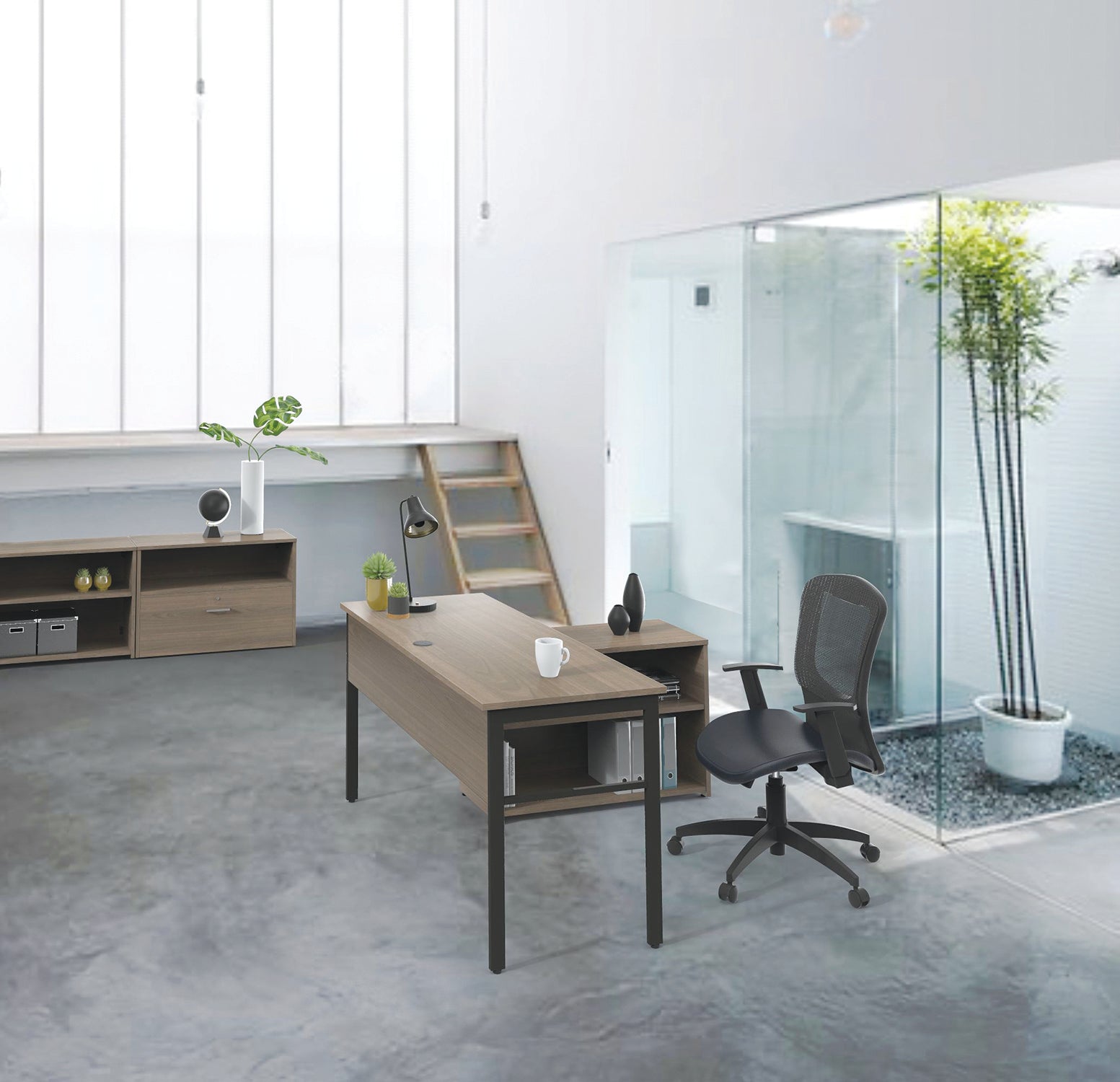 Urban Series Desk Workstation, 59" x 23.75" x 29.5", Natural Walnut