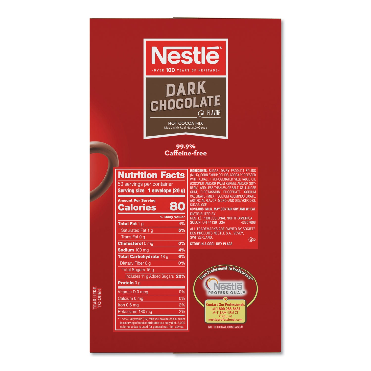 Hot Cocoa Mix, Dark Chocolate, 0.71 oz, 50/Box