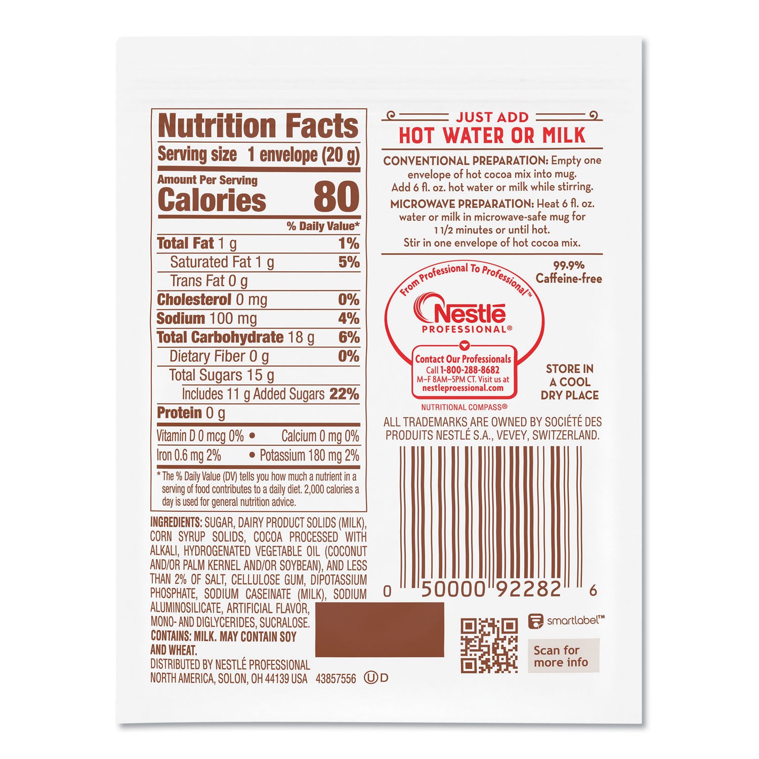 Hot Cocoa Mix, Dark Chocolate, 0.71 oz, 50/Box