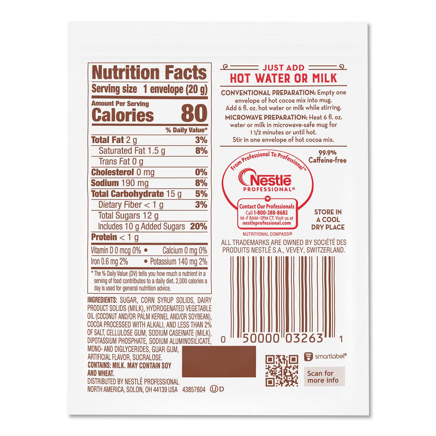Hot Cocoa Mix, Rich Chocolate, 0.71 oz Packets, 50/Box, 6 Box/Carton