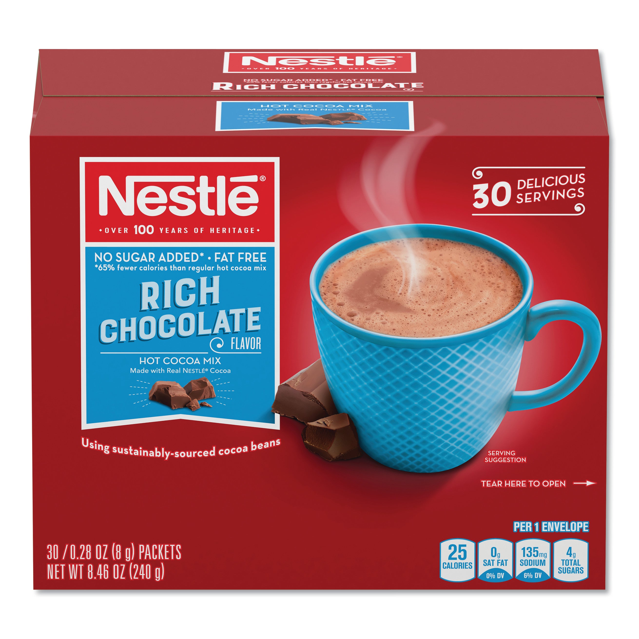 no-sugar-added-hot-cocoa-mix-envelopes-rich-chocolate-028-oz-packet-30-box_nes61411 - 1