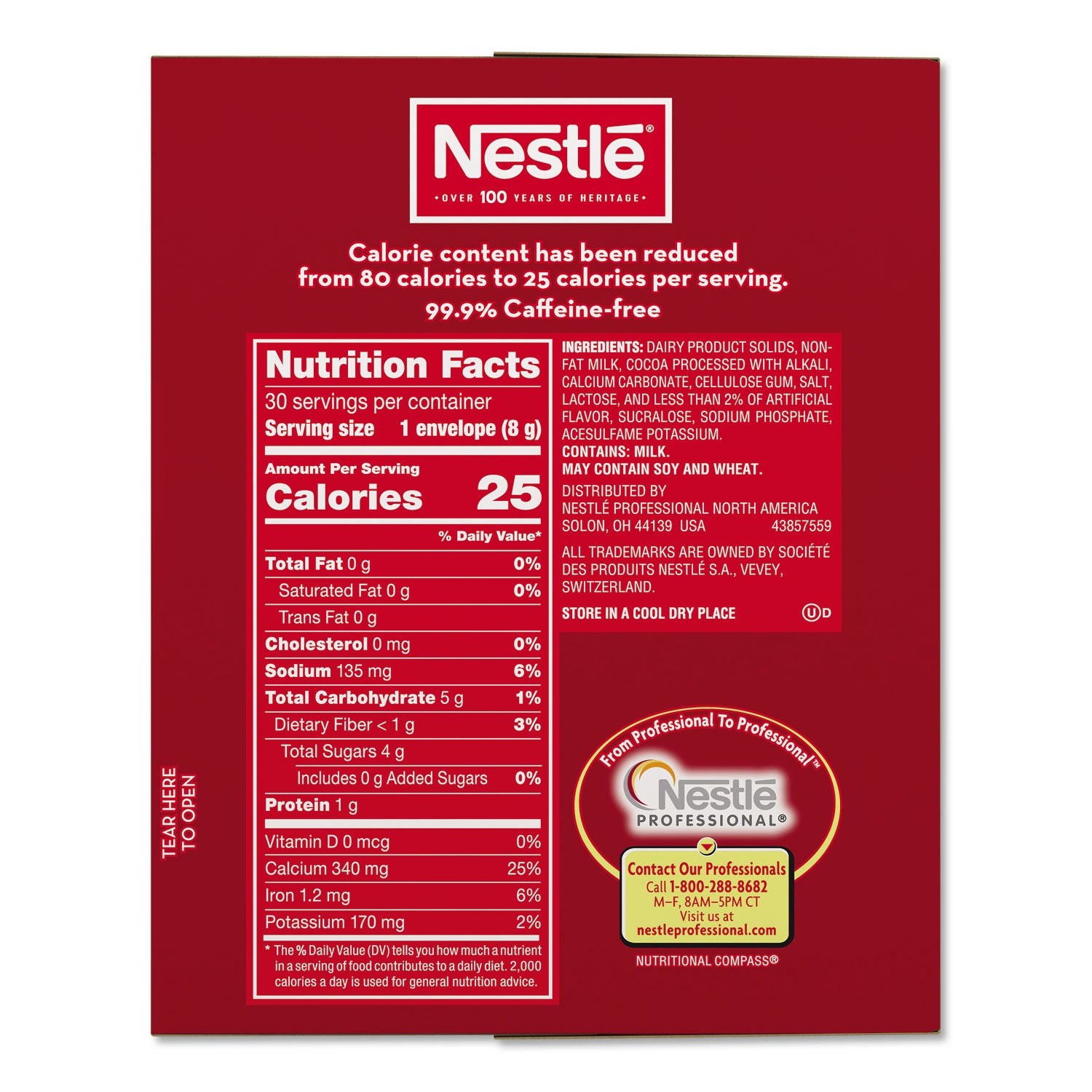 No-Sugar-Added Hot Cocoa Mix Envelopes, Rich Chocolate, 0.28 oz Packet, 30/Box