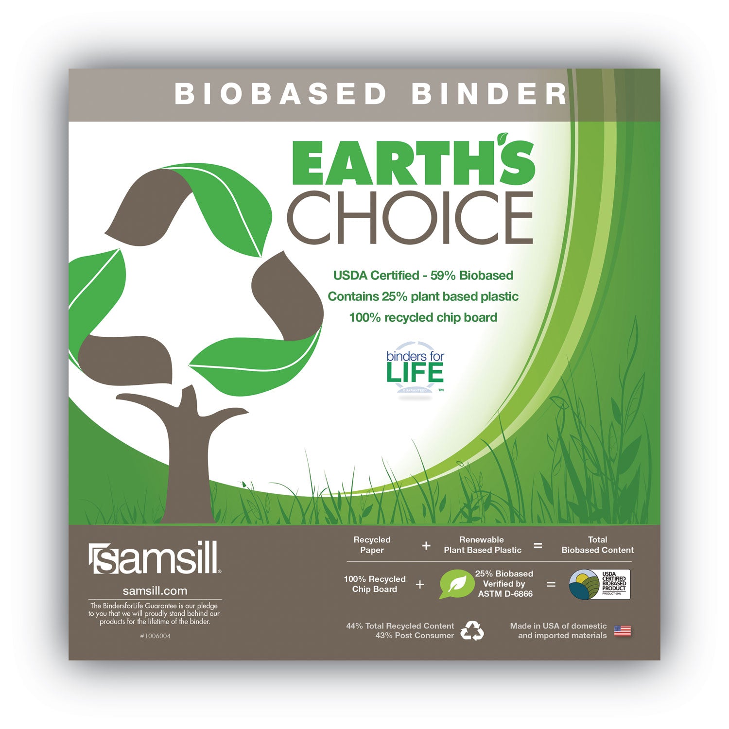 Earth's Choice Plant-Based Round Ring View Binder, 3 Rings, 5" Capacity, 11 x 8.5, White - 