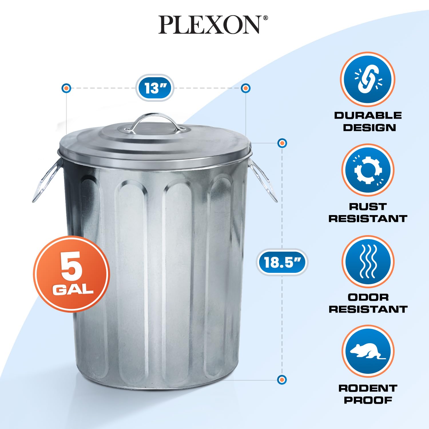 5-Gallon Galvanized Steel Round Trash Can with Lid