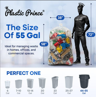 38" x 58" 55 Gal 3 Mil Clear Trash Bags, 100/Case