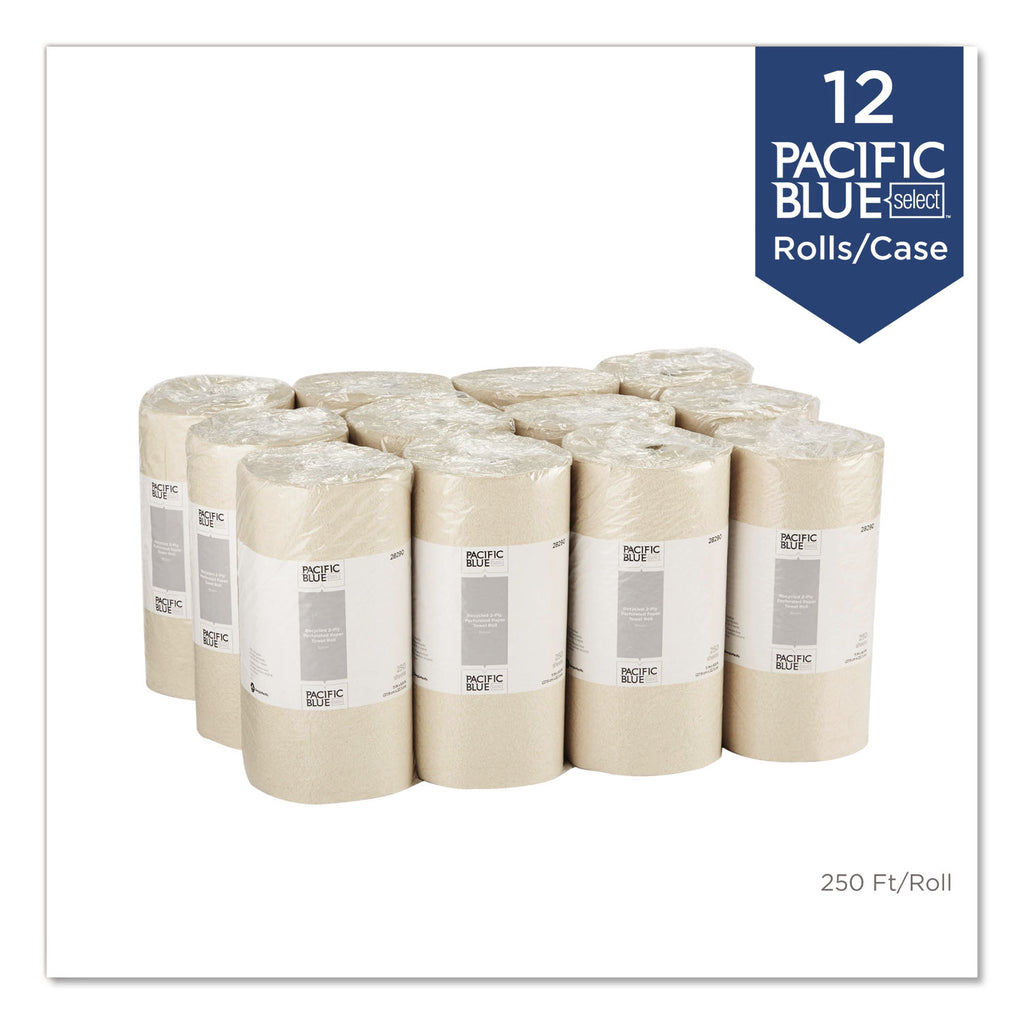 Pacific Blue Basic Jumbo Perforated Kitchen Roll Paper Towels, 2-Ply, 11 x 8.8, Brown, 250/Roll, 12 Rolls/Carton