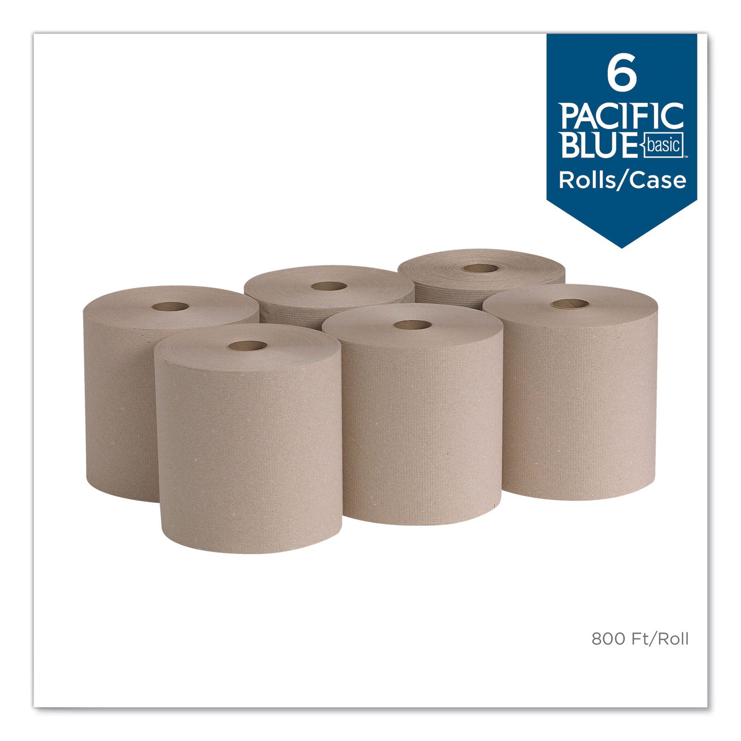 Pacific Blue Basic Nonperforated Paper Towels, 1-Ply, 7.78 x 800 ft, Brown, 6 Rolls/Carton - 