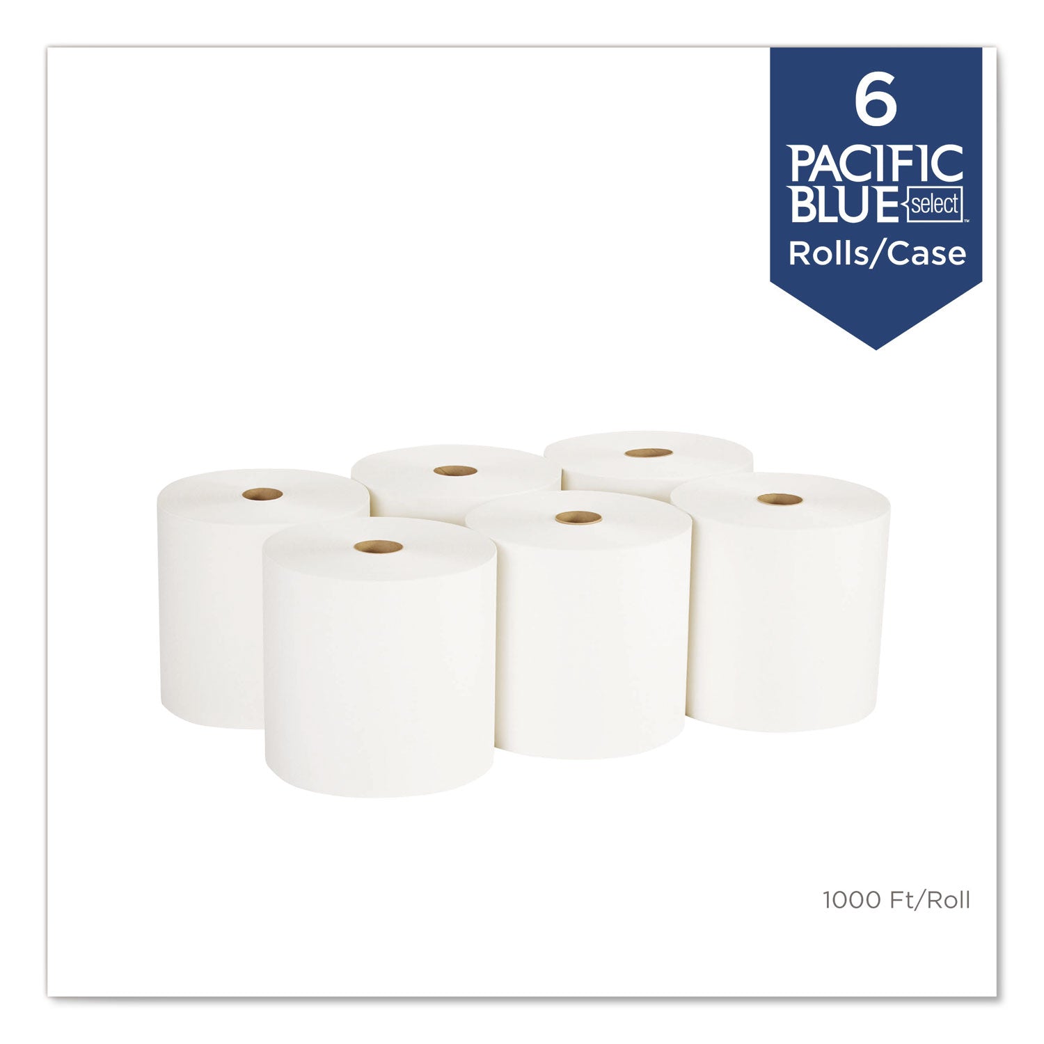 Pacific Blue Basic Nonperf Paper Towels, 1-Ply, 7.78 x 1,000 ft, White, 6 Rolls/Carton - 