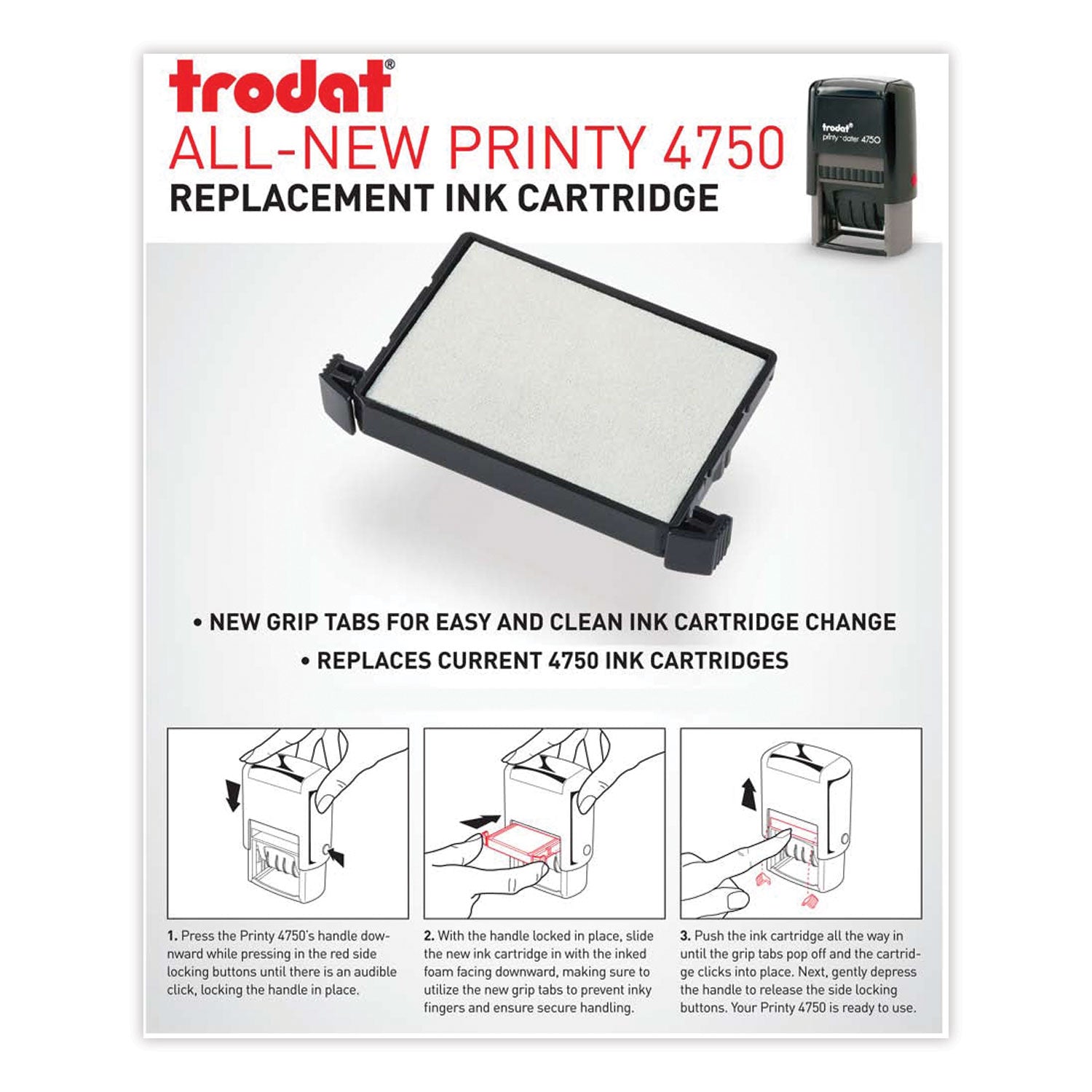 E4750 Printy Replacement Pad for Trodat Self-Inking Stamps, 1" x 1.63", Black - 