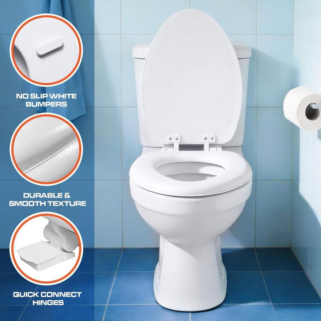 Plexon Soft Cushioned Toilet Seat, Elongated White, Slow-Close Lid & Seat, Quick-Release Hinge, Easy To Clean & Change