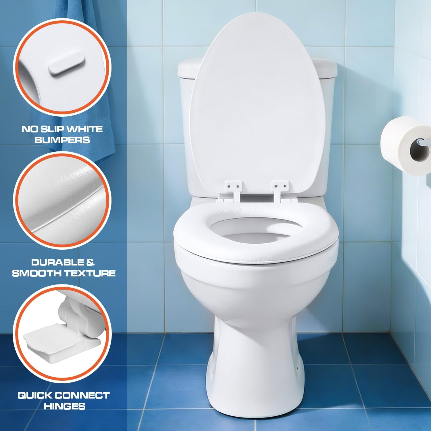 Plexon Soft Cushioned Toilet Seat, Elongated White, Slow-Close Lid & Seat, Quick-Release Hinge, Easy To Clean & Change