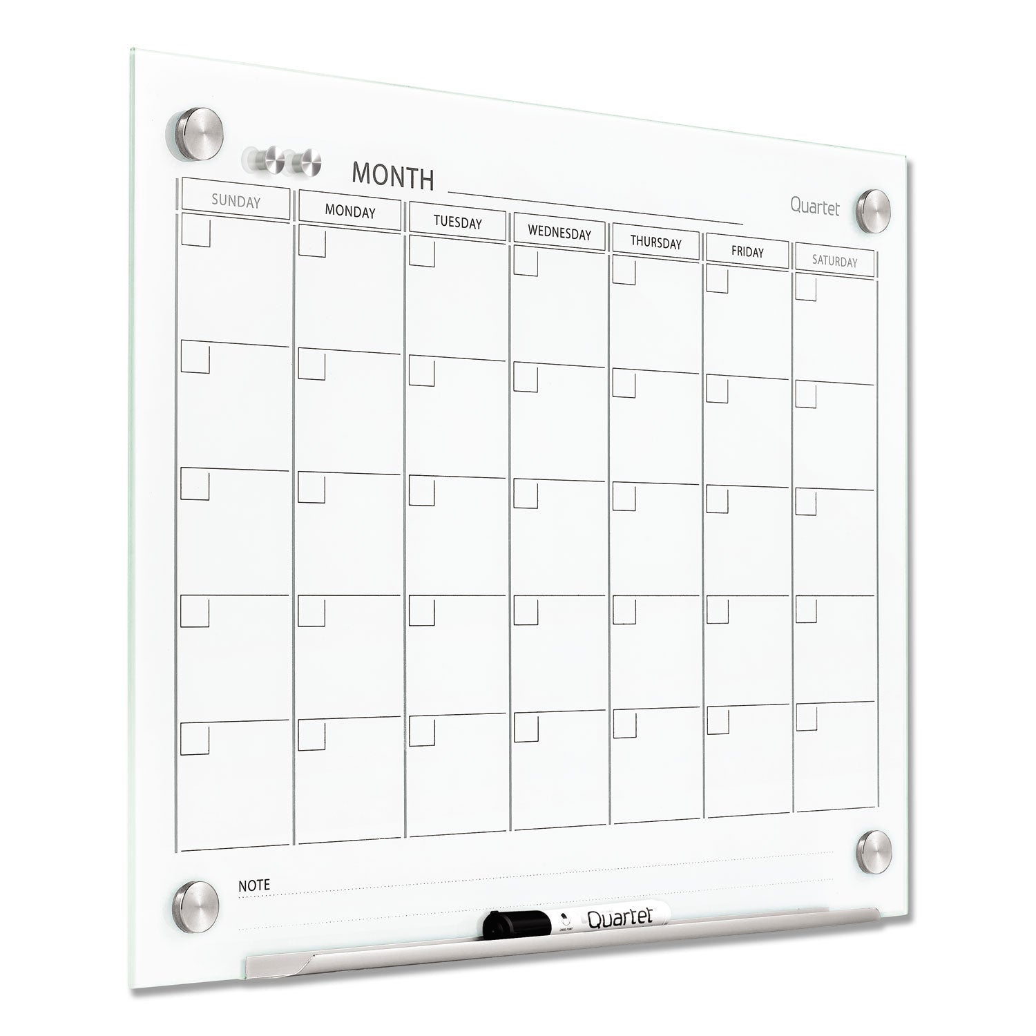 Infinity Magnetic Glass Calendar Board, One Month, 24 x 18, White Surface - 