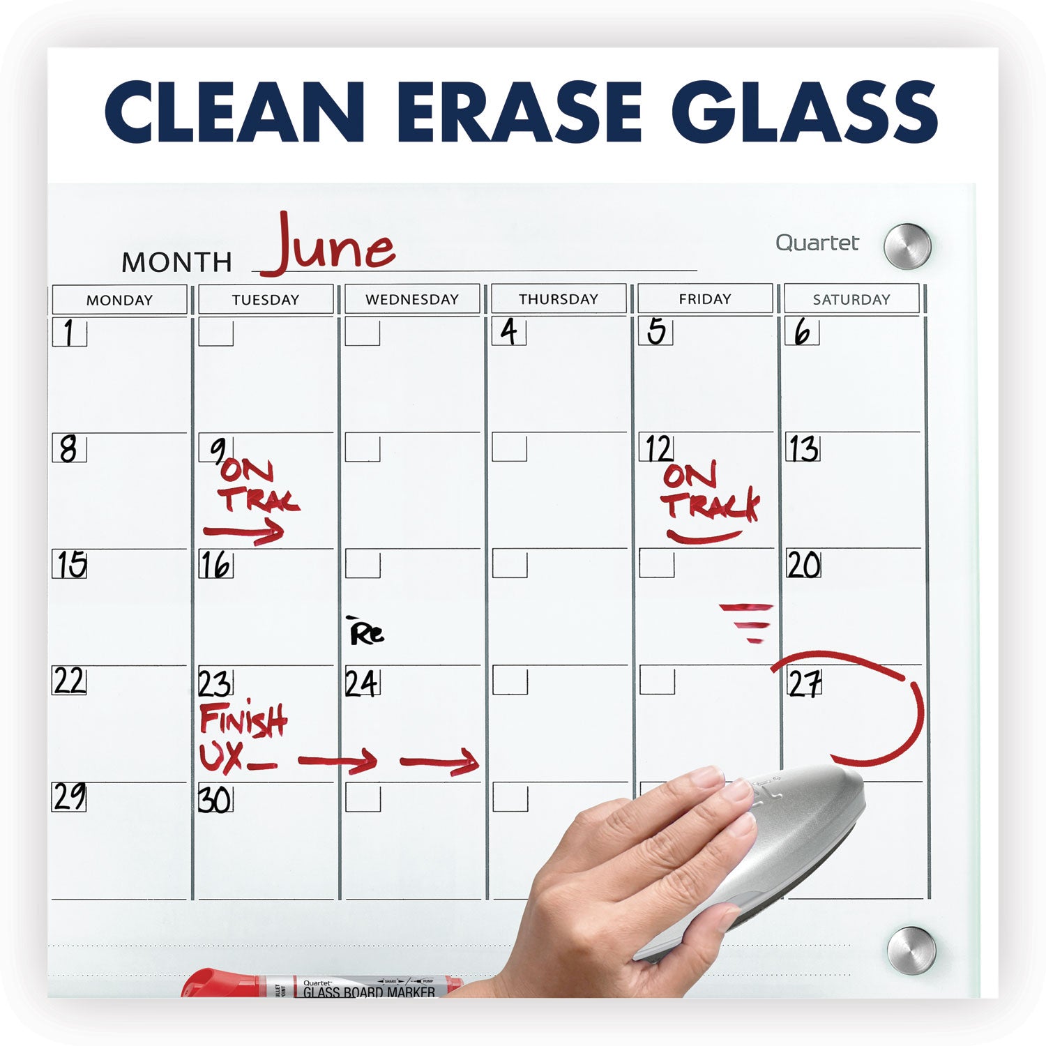 Infinity Magnetic Glass Calendar Board, One Month, 24 x 18, White Surface - 