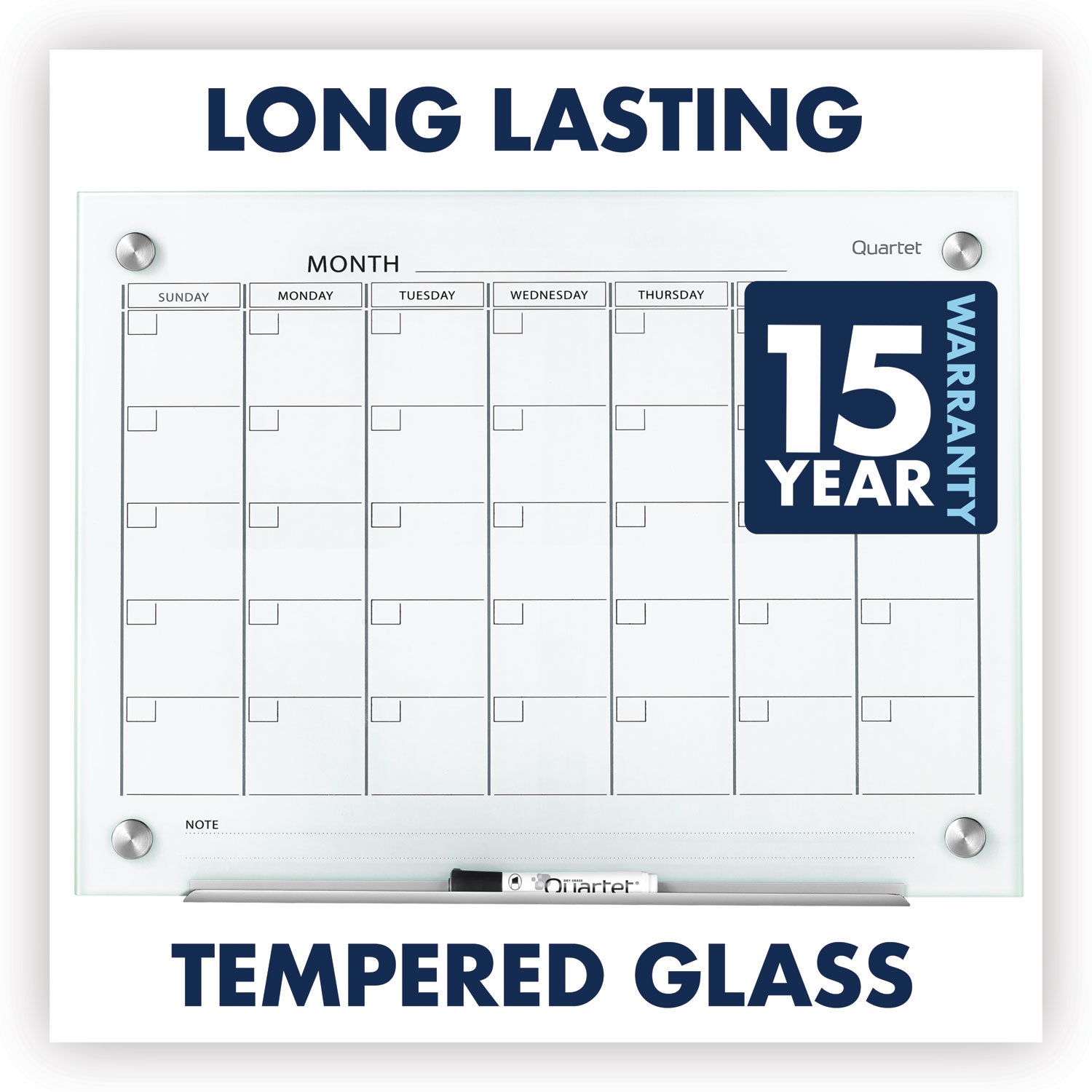 Infinity Magnetic Glass Calendar Board, One Month, 24 x 18, White Surface - 