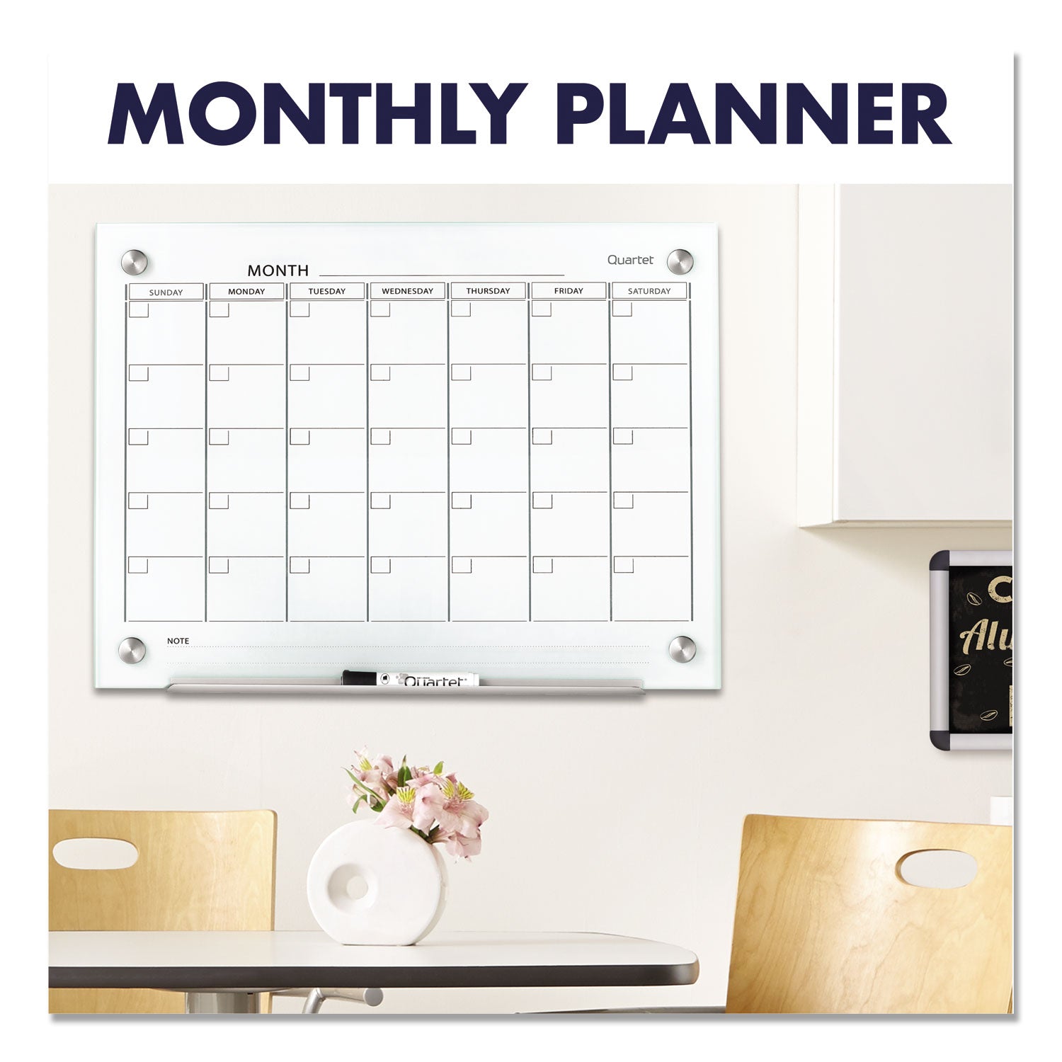 Infinity Magnetic Glass Calendar Board, One Month, 24 x 18, White Surface - 