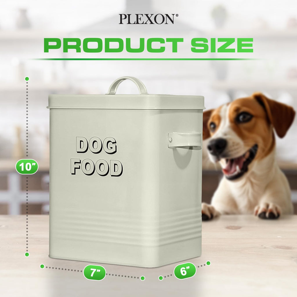 5 lb Square Off-White Metal Pet Food Storage Container with Handles and Scoop