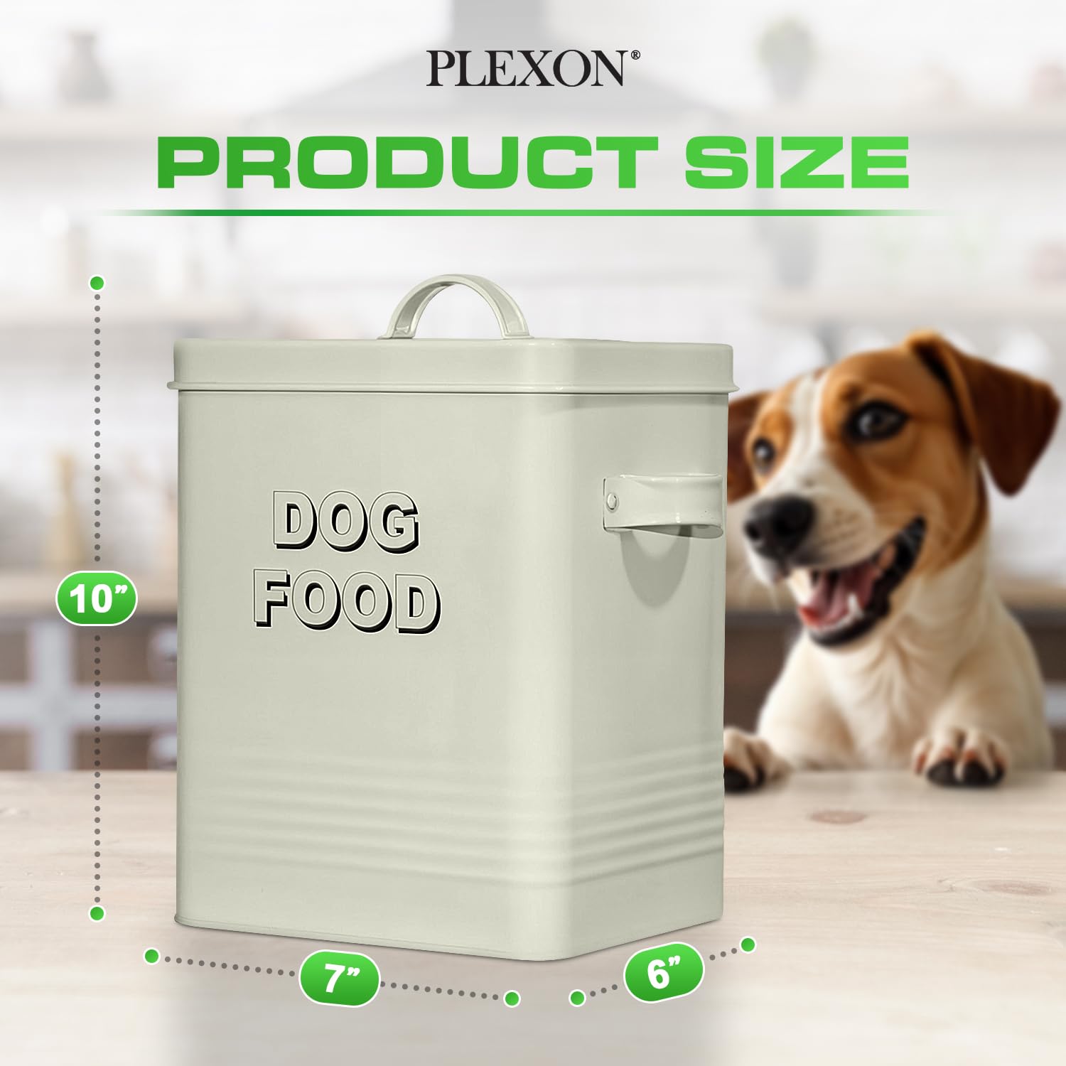 5 lb Square Off-White Metal Pet Food Storage Container with Handles and Scoop