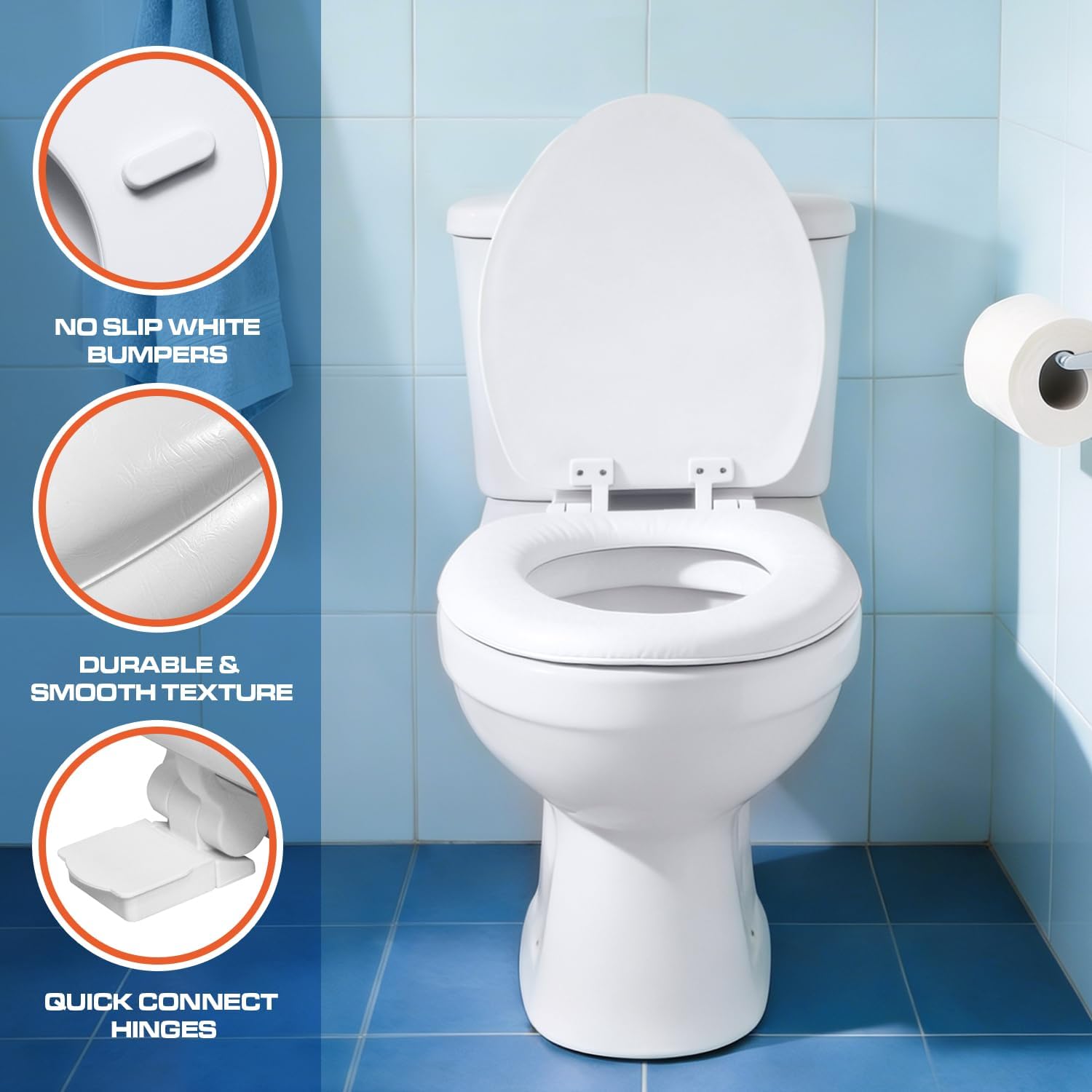 Plexon Soft Cushioned Toilet Seat, Elongated Bone, Slow-Close Lid & Seat, Quick-Release Hinge, Easy To Clean & Change (Copy)