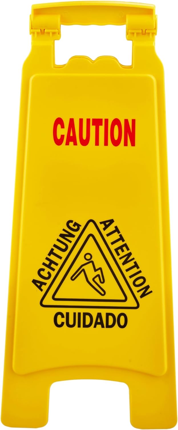 Caution "Wet Floor" Sign, Bright Yellow, Slippery When Wet A-Frame Sign - 1
